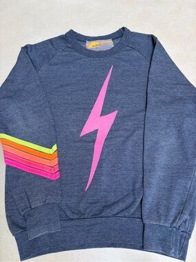 Aviator Nation Women's Navy Sweatshirt with Pink Lightning